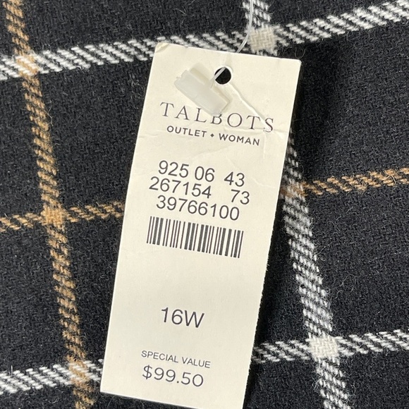 Talbots Woman Classic Plaid Skirt Wool Blend Black Tan Career Workwear Size 16W - Picture 6 of 7